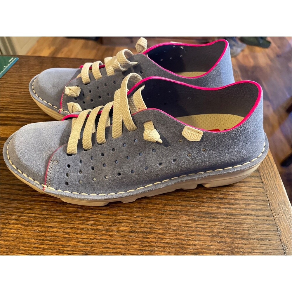 On Foot Perforated Blue Suede Sneakers Pink Trim Walking Spain 36 Vaquero 5.5